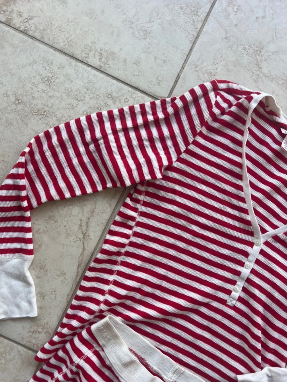 Victoria's Secret Red & White Striped Henley Pajama Set - Picture 5 of 10